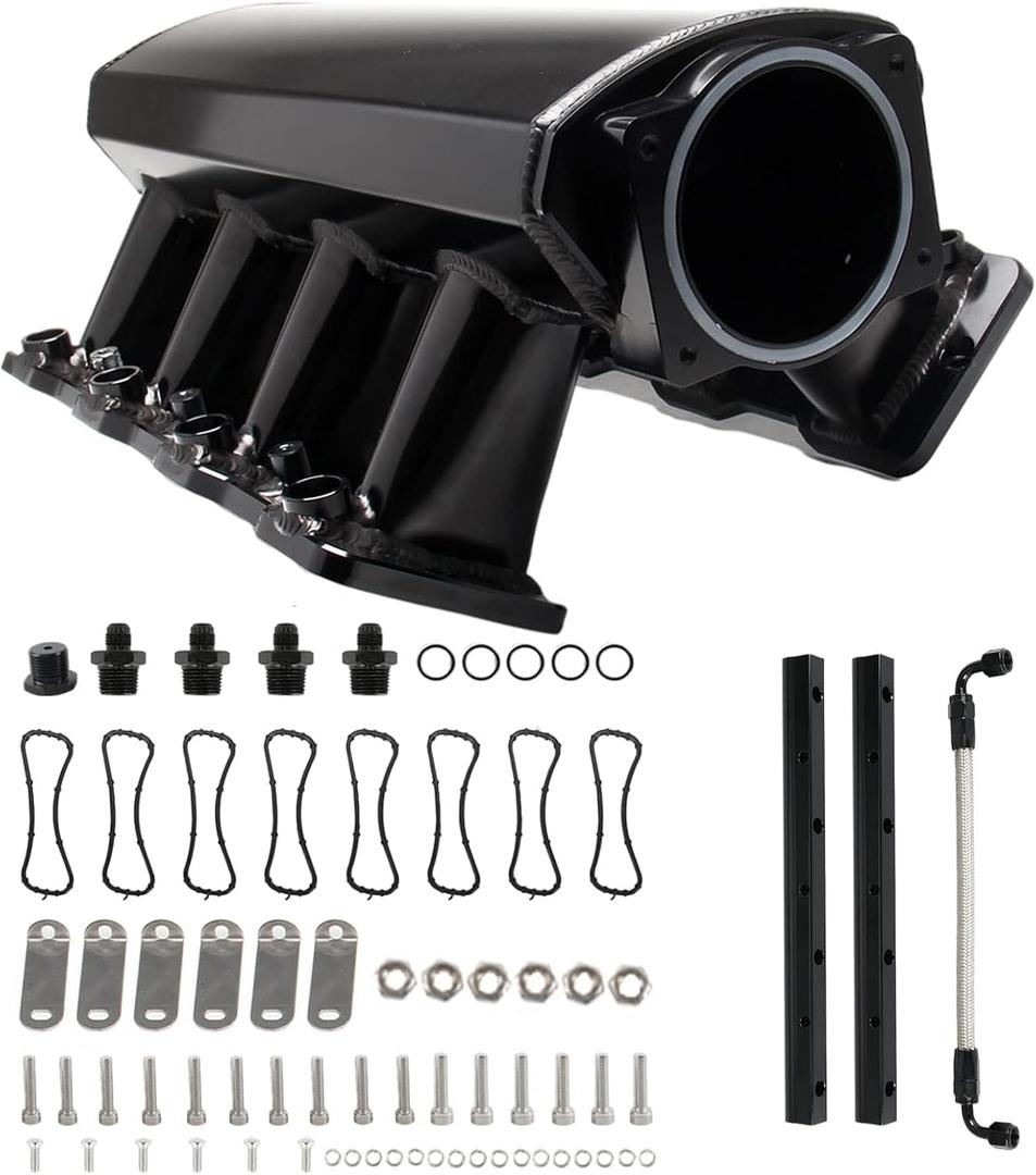 Intake Manifold for LS Cathedral Port Heads for LS1 LS2 LS6 LS Engines Compatible with Chevy 4.8 5.3 5.7 6.0 HTRACING (Black 102MM)