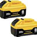 2Pack 8000mAh DCB200 Lithium-ion Battery Replacement for dewalt 20v Battery DCB200 DCB201 DCB203 DCB204 DCB206 DCB180 Compatible with Dewalt 20v Max Cordless Tools and Chargers with LED Indicator