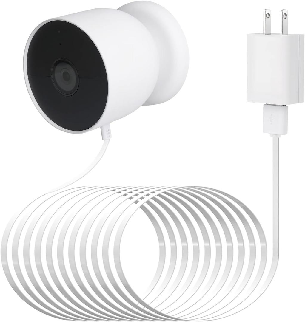 Power Cable Compatible with Google Nest Cam Outdoor or Indoor, Battery, 30Ft/9.1m Weatherproof Outdoor Cable Continuously Charging Your Nest Camera (White)