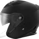 Motorcycle Open Face Helmet YEMA YM-637 DOT Approved 3/4 Half Helmet with Sun Visor for Adult Men Women (Small, Matte Black)