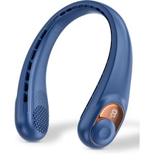 Neck Fan, Personal Fan with LED Display, USB-C Rechargeable, 4000mAh-Battery, 3-Speed Adjustment & Whisper-Quiet Operation, Perfect for Home, Travel, Sports (Blue)