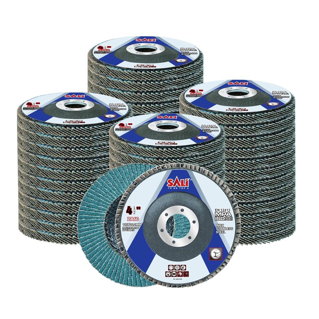 Sali 48 Pack Zirconia Flap Disc 60 Grit 4.5" x 7/8-Inch Sanding Disc Bevel Type #29 Premium and Industrial Grade Angle Grinder Grinding Wheel High Performance Edge Grinding
