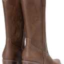 DREAM PAIRS Women's Square Toe Cowboy Cowgirl Boots Embroidered Mid Calf Western Boots Fashion Dress Low Chunky Heel Boots for Theme Party Country Concert (9, Brown-pu)