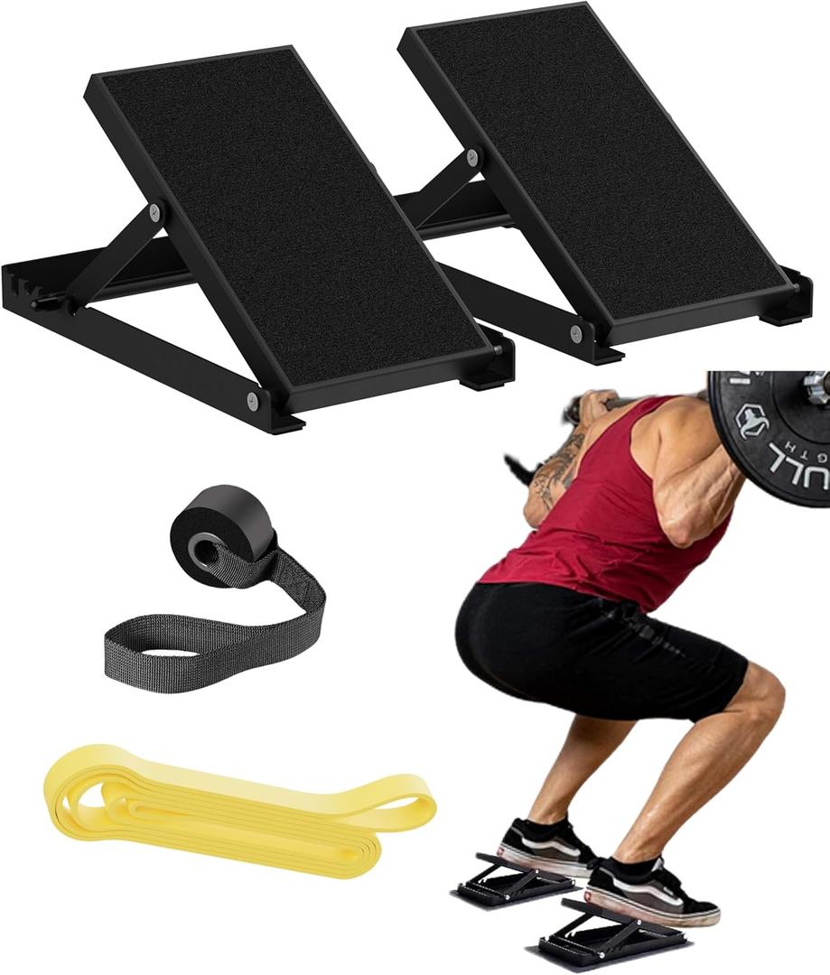 Squat Wedge, Height Adjustable, 2-Pack Metal Slant Board for Squats, Squat Wedge Block for Calf Stretcher, Weightlifting Fitness, Mobility, Flexibility, Improve Balance Strength,As a Gift 2 Black