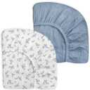 Mini Crib Sheets for Baby Boy Girl 2 Pack, Neutral Mini Crib Mattress Sheet 24" x 38", Muslin Nursery Bedding Soft and Breathable Comfort (Bluebell Bloom & Light Blue)