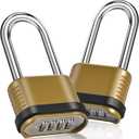 4 Digit Heavy Duty Combination Lock - 105mm Long Shackle Weatherproof Combination Padlock, Outdoor Combo Lock for Storage Units, Gym Lockers, Fence Gates & Shed Doors - Golden (2pcs, Long Shackle)