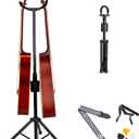 Double Guitar Stand, Portable Tripod Adjustable 2 Guitar Stand Floor for Acoustic, Bass & Electric. Dual Folding Stand for Banjo with Strap & Picks, Adjusts from 24.8" to 43.3"