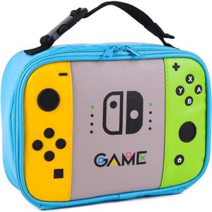 ONTESY Boys Lunch Bag Gamer Switch Insulated Bag Thick Foam Shatterproof Luch Box Easy Clean Leather Mini Cooler for Boys Girls Kids Toddlers Teens Men Women for School Pinic (Teal)