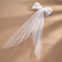 SWEETV Bridal Hair Bow Veil White Bow Clip Bachelorette Party Decorations Pearl Accessories Bride to Be Bridal Shower Gift