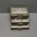 Jewelry Box Organizer Case for Women: 3Layer Jewelry Storage Case with Glass Window, Olive Green Leather with Cream Velvet, Holder for Ring Necklace Bracelet Brooch Watch, Great Gift for Her