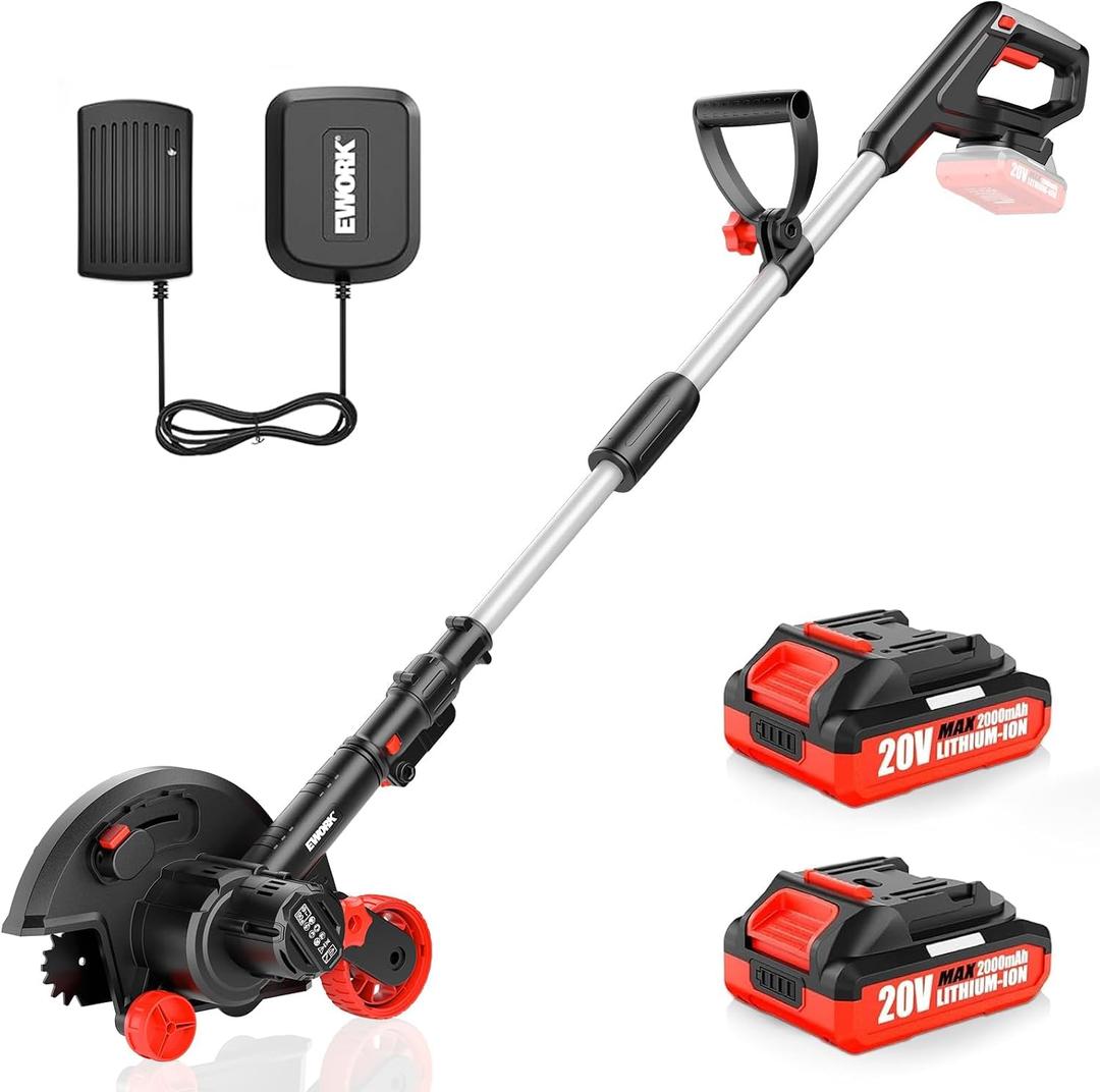 EWORK 20V Cordless Lawn Edger with 2 Batteries & Charger for Lawns Care