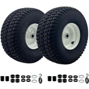 2-Pack 15x6.00-6 Lawn Mower Tire and wheel with chevron Turf Treads and 3" -6'' Offset Hub, 3/4" or 5/8'' Bearings, Front Tire Assembly Replacement for Craftsman Riding Mowers， John Deere Mowers