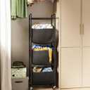 3 Section Laundry Sorter with Removable Bags, 120L Rolling Vertical Laundry Hamper, Stackable Laundry Baskets organizer for Bathroom, Apartment, Dorm (Black, With Wheel)