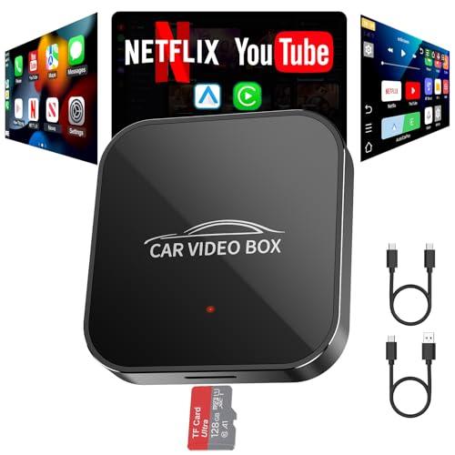Wireless Carplay & Android Auto Adapter Built in Netflix YouTube, 3-in-1 Car Play Ai Box Convert Wired to Wireless CarPlay,Upgraded Dual-Band WiFi, TF Card, Video Box for iPhone/Android, Plug & Play