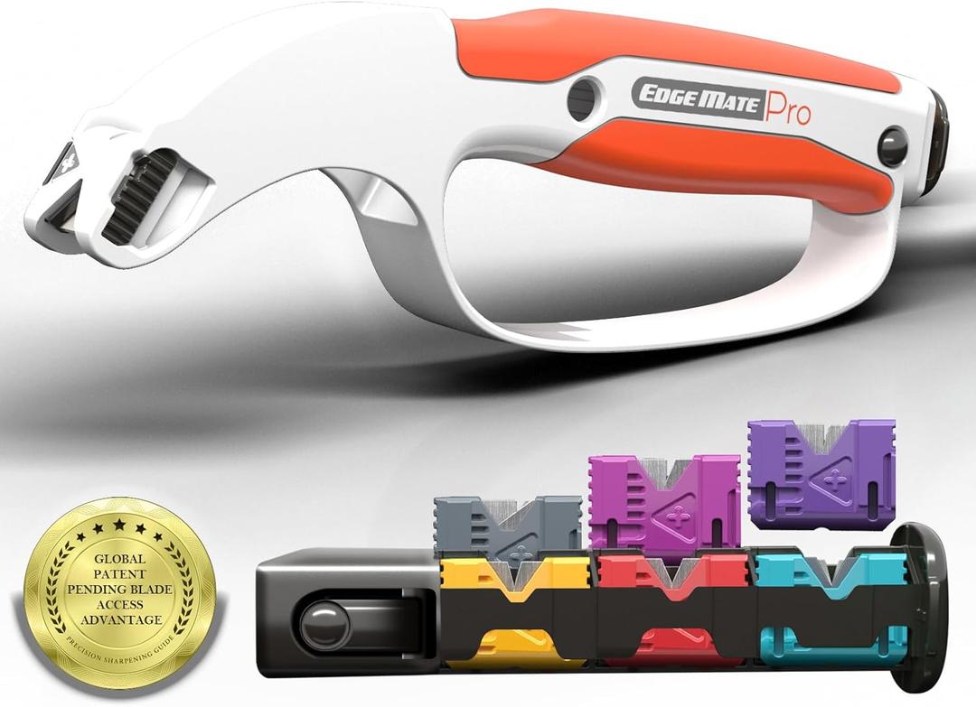 Knife Sharpener - Manual Kitchen Knife Sharpening 7-in-1 System, Adjustable Handheld Premium Knife Sharpeners with Replaceable Sharpening Cartridge, for Pocket Knife, Scissors, Meat Cleaver (Orange)