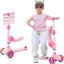 TONBUX Kids Scooter with Seat, 3 Wheels Scooter with PU Luminous Wheels, Non-Slip Handle and Wide Deck, Sensitive Brakes, 4-Level Adjustable Height, Scooters for Kids 2–8 Years