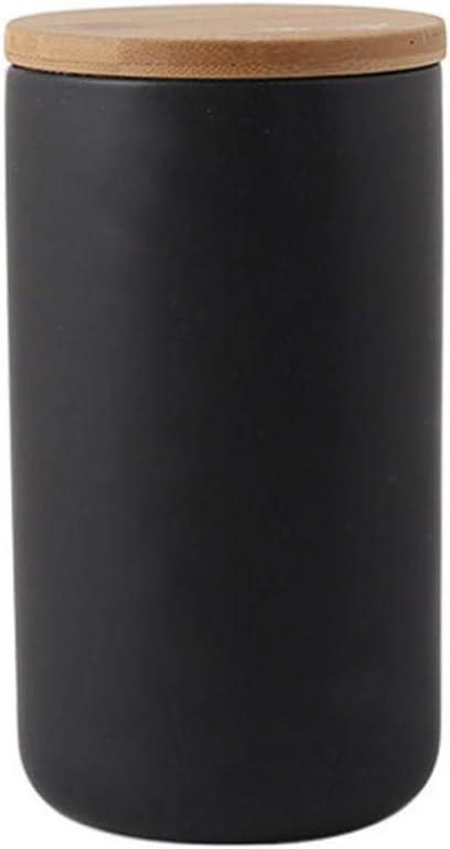 MilkyWay Food Storage Jar Strong Ceramic Storage Canisters with Airtight Seal Bamboo Lid Modern Design Seal Damp-Proof Kitchen Jar for Coffee, Tea, Spice and More (Black(L: 34 oz/1000ml))