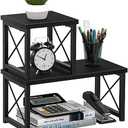 Honiter Desktop Shelf, Desktop Organizer Shelf, Freestanding Small Bookshelf Desk Shelf Organizer, 2 Tier Independent Stackable Desk Organizer, Desktop Office Storage Rack Display Shelf, Black, 7.6 inches