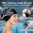Extra Large Black Silicone Swim Cap for Long Hair - Odor-Free with 3D Ear Protection, Non-Slip Ultimate Fit for Women & Men Adults