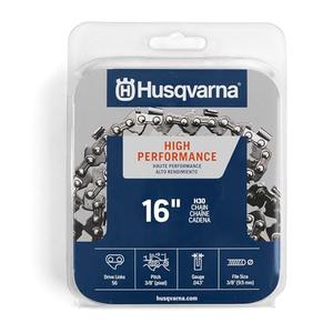Husqvarna H30 16 Inch Chainsaw Chain, 3/8" Pitch, .043" Gauge, 56 Drive Links, Genuine Husqvarna Chainsaw Blade Replacement with Low Kickback and Low Vibration, Gray