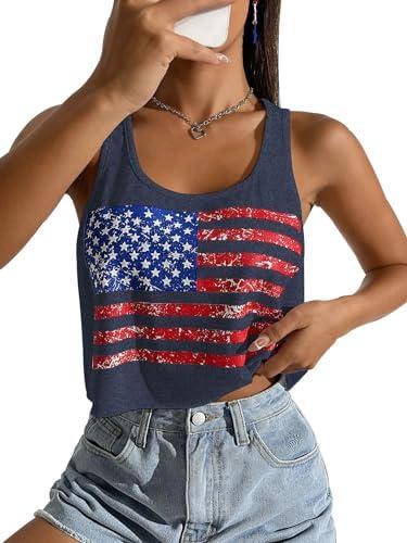 4th of July Crop Tops for Women Funny American Flag Shirts Tank Tops Outfits