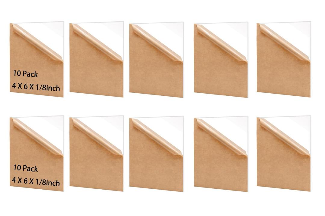 MIKING 10 Pack Clear Cast Acrylic Sheet, 6x4 Inch Plexiglass Sheets for Laser Engraving & Cutting, 1/8 Inch 3 mm Thick Transparent Plexi Glass Boards for DIY Projects Crafting Display Case Sign