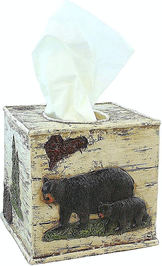 Black Bear On Birch Square Tissue Box Cover Cabin Lodge Home Decor
