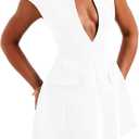 LuFeng Women's Summer Sexy Cap Sleeve Deep V Neck Zipper A-line Mini Dress Hollow Bodycon Night Out Party Dress, Large