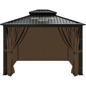 slashome 10'x12' Outdoor Gazebo Curtains Waterproof, Brown Universal Replacement Curtain 4-Panels, Sidewalls with Zipper for Garden, Patio, Yard (Only Curtains)