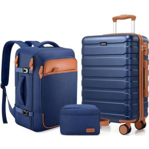 Luggage Sets 3 Piece, 20 Inch Hardshell Carry On Luggage 22x14x9 Airline Approved, Suitcase with TSA Locks & YKK Zippers, Carry On Suitcase with Wheels for Men & Women Travel (Blue)
