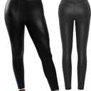 Popilush Shapewear Leggings Leather Pants - Faux Leather Leggings for Women Tummy Control Hight Waisted Pleather Pants (Large)