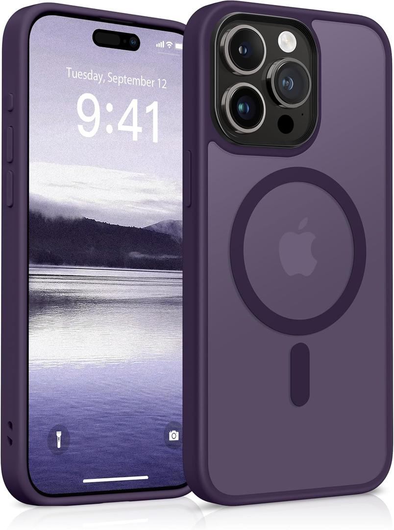 GONEZ Magnetic for iPhone 15 Pro Max Case,Compatible with MagSafe,[Military-Grade Drop Protection][Anti-Fingerprint] Slim Translucent Matte Back Shockproof Phone Protective Case(Dark Purple)