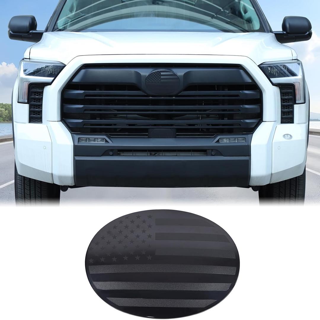 Aunginsy Car Front Emblem Trim Cover Compatible with Toyota Tundra 2022-2024 2025 2026, Front Hood Center Grille Emblem Badge Logo Cover Circle Ring Decorator Overlay ABS Accessories, Not Fit Platinum