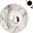 Round Leather Placemats Set of 4 PU Waterproof Non-Slip Washable Heat Resistant Place Mat for Kitchen Dining Table - Marble Gold Line