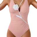 Eomenie Women's One Piece Swimsuit Slimming Tummy Control Bathing Suit Plunging V Neck Color Blocking 2025 Swimwear (Pink, L)