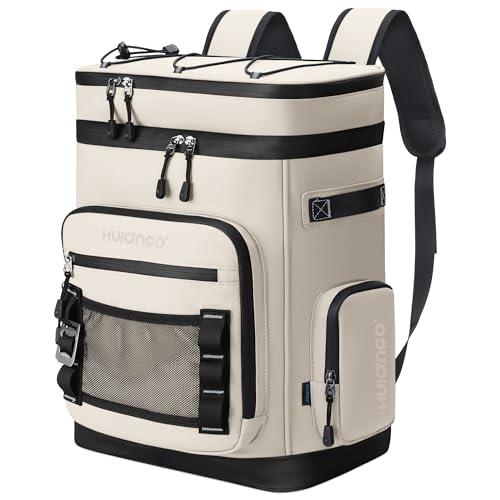 Hulongo 30L Large Cooler Backpack, Leakproof Insulated Backpack Cooler for Women, Waterproof, Double Deck, Beige