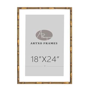 ArtXO 18"x24" Picture Frame Wooden, Display Pictures 16"x20" with Mat or 18"x24" Without Mat, Gold Bamboo Poster Frames,Hanging Photo Frame Wall