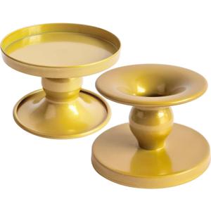 Table Gold Candle Holders Set of 2 | Reversible Metal Candle Stand for Pillar & Taper Candles | Stylish Tabletop Candle Tray for Home Dcor, Weddings & Special Occasions (Gold)