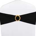 Pack of 100 Spandex Black Chair Sashes with Gold Buckles, Stretch Chairs Sashes for Wedding Party Baby Shower Ceremony Event Decorations Chair Bands Bows (Black Sashes, Gold Buckles)