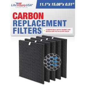 LifeSupplyUSA Carbon Filter Replacement Compatible with Rabbit Air BioGS SPA-421A & SPA-582A Air Purifiers (5-Pack)