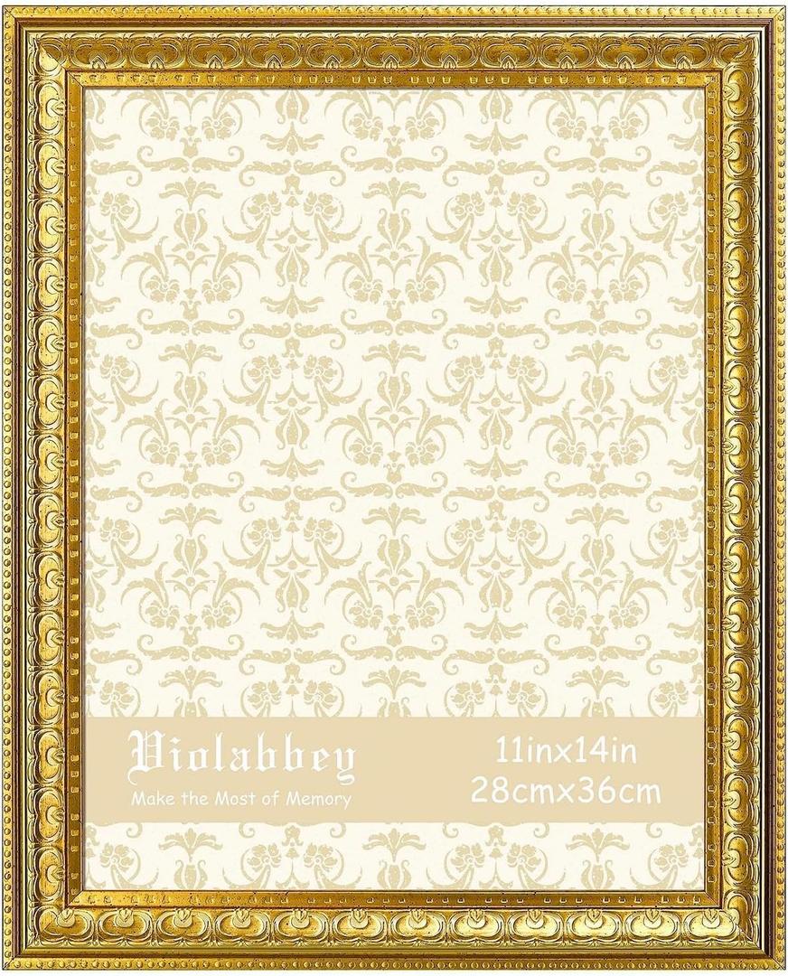 VIOLABBEY 11x14 Picture Frame Gold, Vintage Photo Frame for Wall or Tabletop Display, Classic Design for Office Home Decor, Fits 11x14 Pictures
