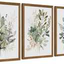 AVECCO Set of 3 Sage Green Wall Art, Watercolor Botanical Wall Decor, Wood Framed Leaf Modern Plant, Easy to Hang and Fade Resistant, Art Prints for Bedroom Living Room Home Office, 16x24 Inch