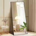 DUMOS 64"x21" Full Length Mirror with Stand, Full Body Floor Mirror | Free Standing or Wall Mount, Nano Glass Aluminum Frame, Hanging or Leaning, Modern Simple Home Decor, Black
