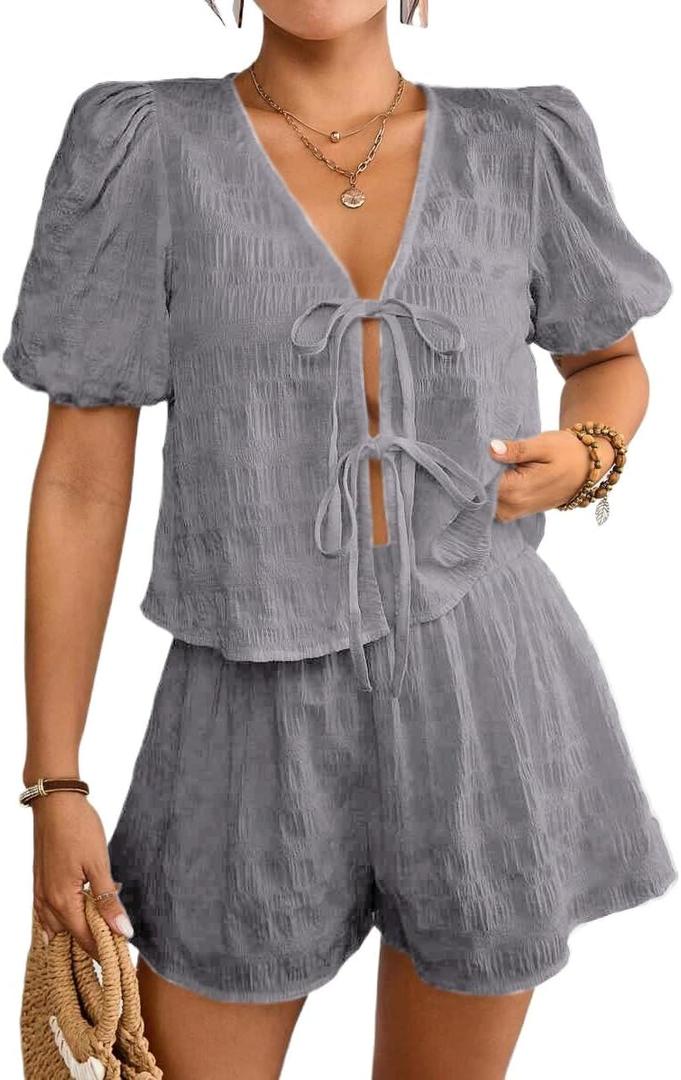 Glozeplus Women's 2 Piece Jumpsuit Floral Print Summer Half Sleeve Thin Coat Bodycon Short Pant Set Outfits (Purple, XL)