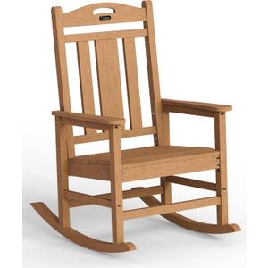 Ciokea Oversized Outdoor Rocking Chair, 380lbs Heavy-Duty Large Patio Rocker, Weather Resistant & Anti-Fade Porch Chair, High Back Cozy Rocking Chair for Outside, Fire Pit, Deck, Garden, Teak