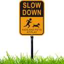 Felexdo Large Slow Down Sign with Stake, 14”x10”Kids and Pets at Play Yard Metal Sign with 36”Strong Steel Stake Easy Installation for Street or Roa