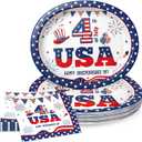 40Pcs 4th of July Oval Plates and Napkins Serves 20,Large Patriotic Paper Plates 12 Inch,250th Anniversary Party Decorations for Independence Veterans Labor Day