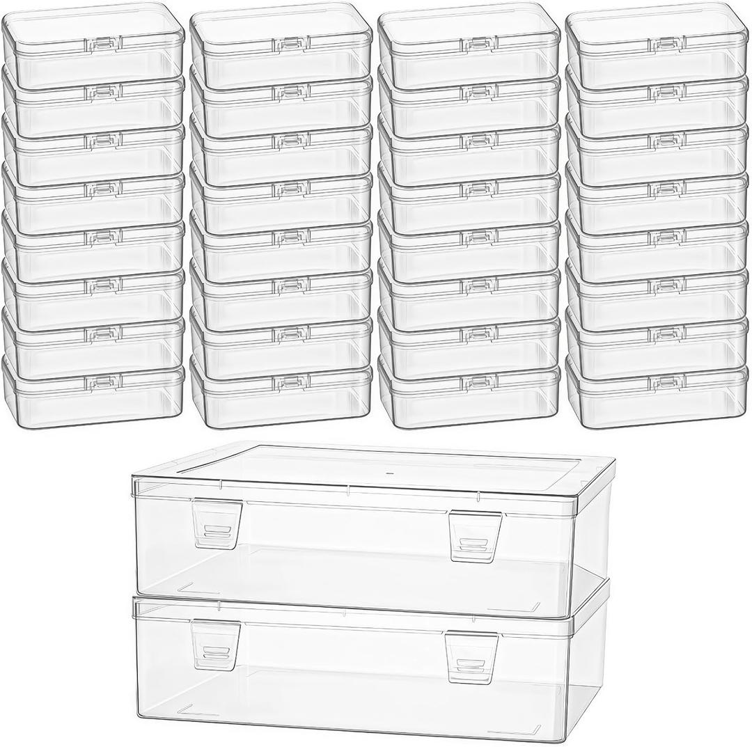 Bead Organizers and Storage, Mini Transparent Plastic Boxes Holder Cases for Diamond Drawing Bracelet Making Nail DIY Craft Jewelry Battery Screw (2 Pcs Outer + 32 Pcs Inner Boxes)
