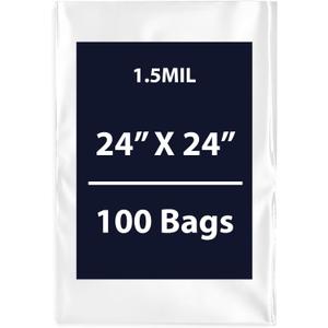 Multiple Sizes Clear Flat Poly Bags, 1.5Mil 24" X 24" & 100 Bags | Low-Density Polyethylene (LDPE), Flat Open Top Plastic Packaging Packing | Flexible and Durable Plastic Bag