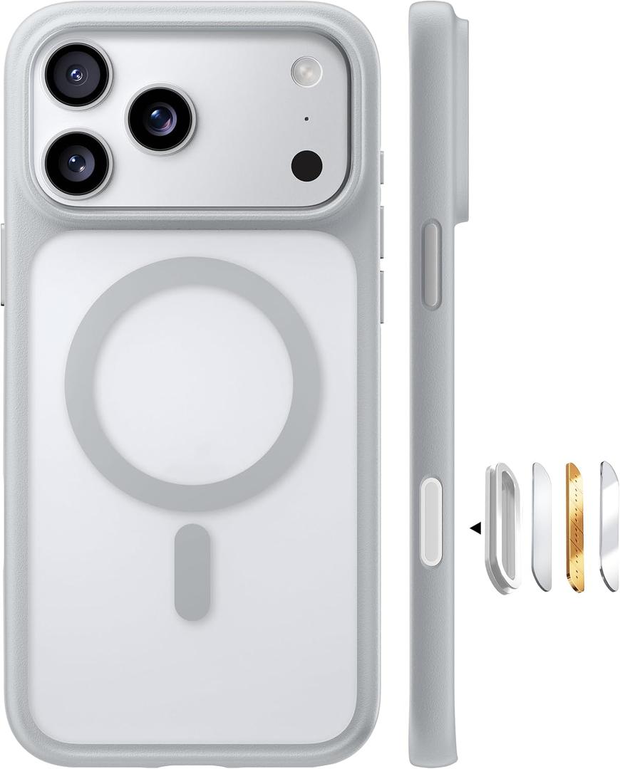 TORRAS Stronger Magnetic & Shockproof for iPhone 17 Pro Max Case, Fit for MagSafe, Military Grade Drop Protection, Camera Control, DIY Button, Slim for iPhone 17 Pro Max Case Translucent Silver